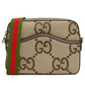 Gucci Messenger Bag Jumbo GG Camel Tan ebony canvas brown leather